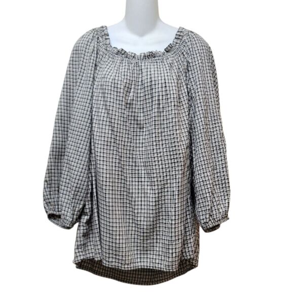 St Johns Bay Gingham Checkered Square Neck Puffy long Sleeve Top - NWT - Picture 4 of 8
